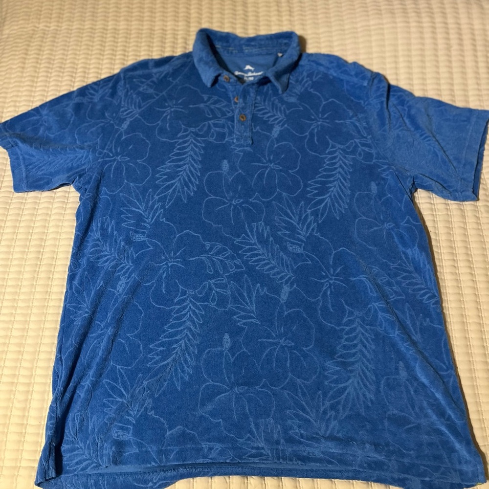 Tommy Bahama Floral‎ Blue Polo Shirt